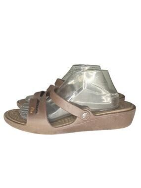 Womens Crocs Patricia Rubber Slip-On Wedge Strappy Slide Sandal SZ 10 Brown